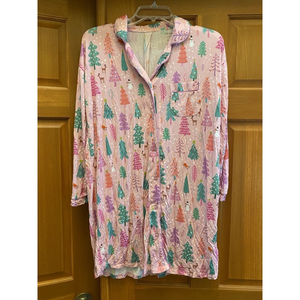 Little Sleepies Small Pink Christmas Twinkling Trees  Night Gown Shirt Pajamas